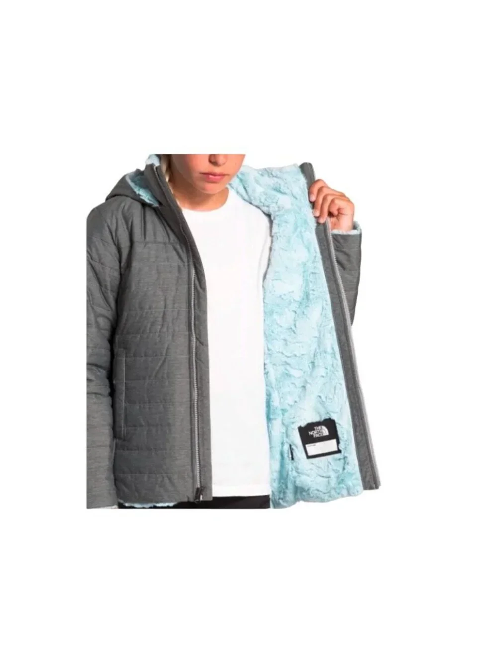 The North Face Mossbud Swirl Parka Girl's XXS Gray & Starlight Blue Full Zip